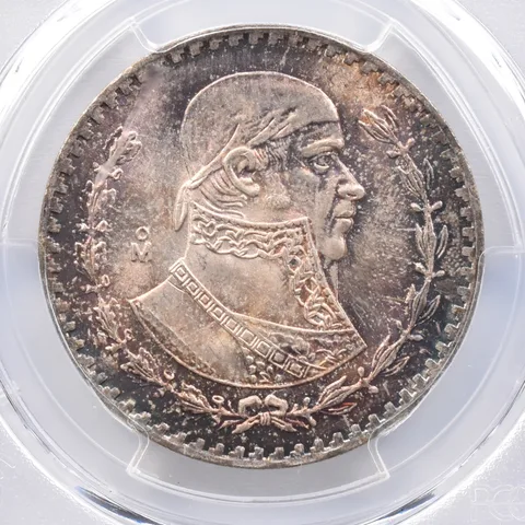 1964 Mo Mexico Silver 1 Peso MS65+ PCGS Beautiful Tone *2389