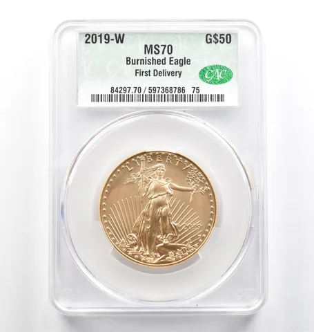 2019-W $50 Burnished Gold Eagle First Delivery 1 Oz Gold MS70 CAC CACg *9823