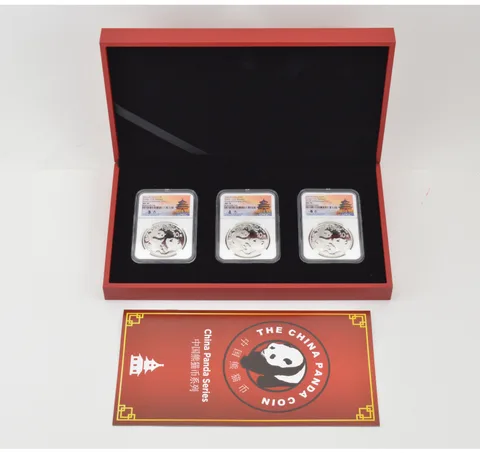 (3) MS70 2021(G), (S), (Y) China 10 Yuan 30gs .999 Silver Panda Signed NGC a1470