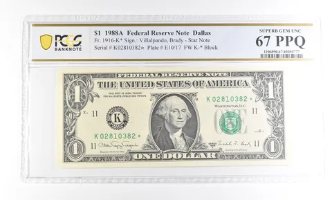 1988 A $1 Dallas TX FRN Star Note Fr#1916-K* Superb Gem Unc 67 PPQ PCGS *2899