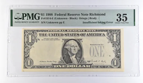 1988 $1 Richmond FRN Insufficient Inking Error Fr#1914-E Choice VF 35 PMG *9477