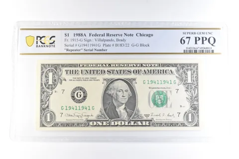 1988 A $1 Chicago FRN Fr#1915-G Repeater Serial Superb Gem Unc 67 PPQ PCGS *6094
