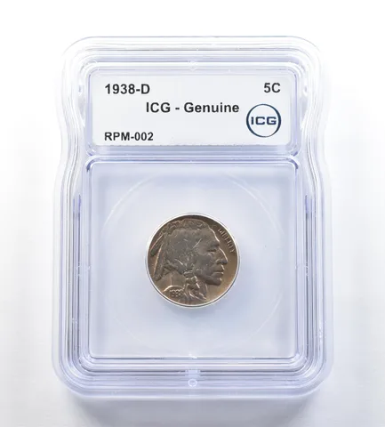 1938-D Indian Head Buffalo Nickel RPM-002 Genuine ICG *0665