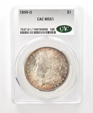1899-O Morgan Silver Dollar MS61 CAC CACg Beautiful Tone *6598