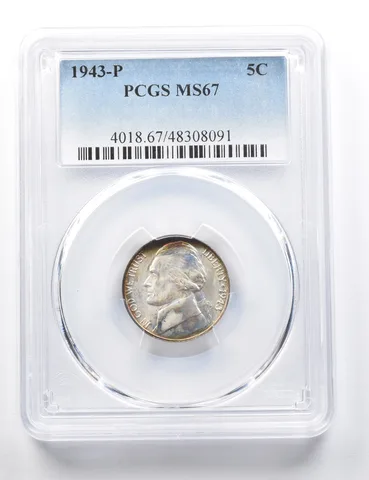 1943-P Jefferson Nickel MS67 PCGS Amazing Color *8765