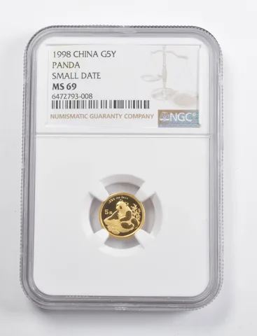 MS69 1998 China 5 Yuan Gold Panda Small Date NGC *3488