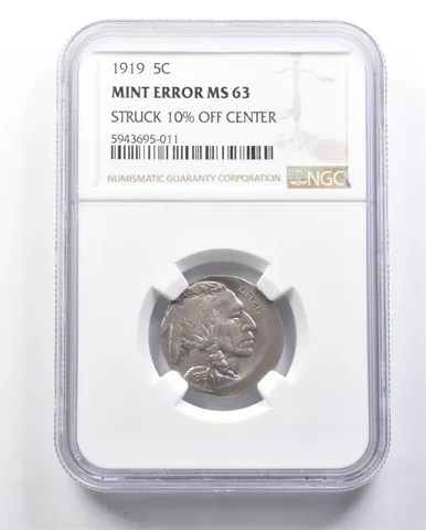 1919 Indian Head Buffalo Nickel Mint Error MS63 Struck 10% Off Center NGC a6389