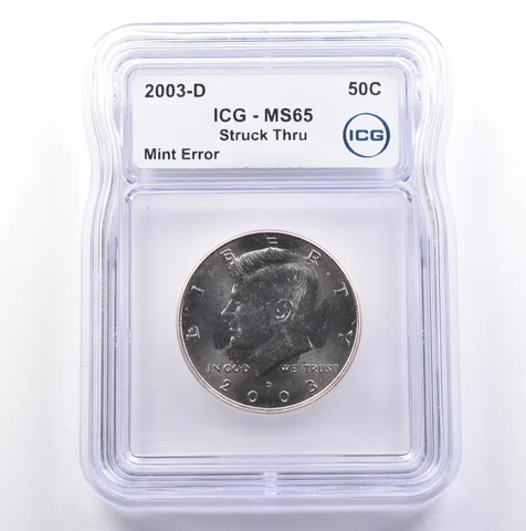 2003-D Kennedy Half Dollar Mint Error Struck Thru MS65 ICG *9072