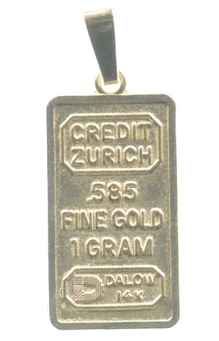1 Gram Gold Bar Credit Zurich Pendant *4212