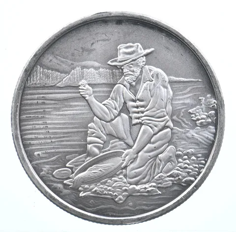 VINTAGE Art Bar/Round American Prospector 1 Oz. .999 Silver One Troy Ounce *933