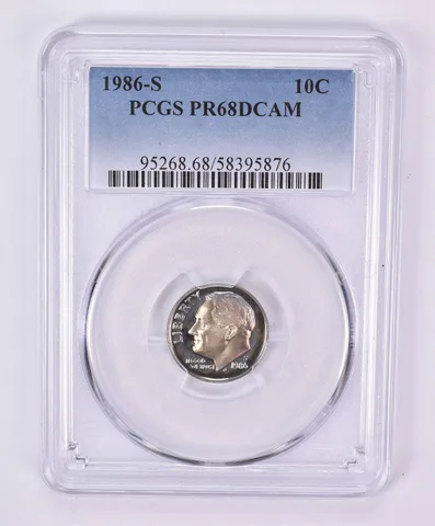 1986-S Roosevelt Dime PR68 DCAM PCGS Beautiful Tone *1156