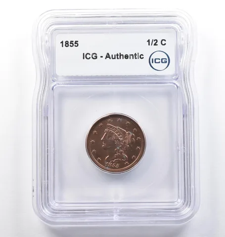 1855 Braided Hair Half Cent Authentic ICG *0073