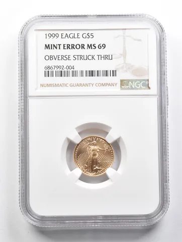 MS69 1999 $5 American Gold Eagle Error Obv Struck Thru 1/10 Oz Gold NGC a3512