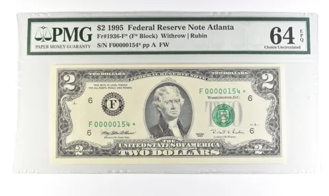1995 $2 Atlanta GA FRN Fr#1936-F* Star Error Gem Unc 64 EPQ PMG Low Serial *5464