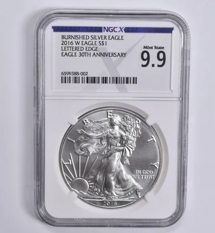 2016-W Burnished Silver Eagle Mint State 9.9 NGC X NGCX ALMOST PERFECT