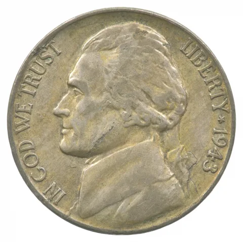 1943-P Jefferson Nickel Lamination Error a6157