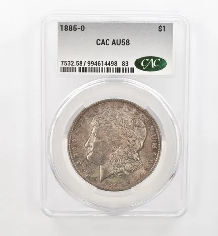1885-O Morgan Silver Dollar AU58 CAC CACg Beautiful Tone *0465