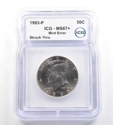 1993-P Kennedy Half Dollar Mint Error Struck Thru MS67+ ICG *7276