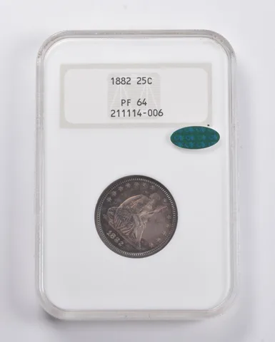 PF64 1882 Seated Liberty Quarter CAC NGC *4069