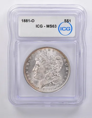 1881-O Morgan Silver Dollar MS63 ICG Blue Tone Reverse *7127