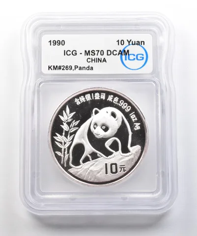 1990 China 10 Yuan Silver Panda 1 Oz .999 MS70 DCAM ICG