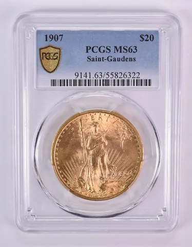 1907 $20 Saint Gaudens Gold Double Eagle MS63 PCGS *1024