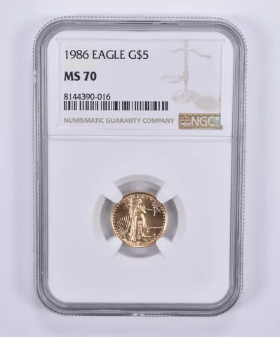 1986 $5 American Gold Eagle 1/10 Oz Gold MS70 NGC