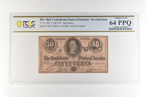 1864 50 Cents Confederate States T-72 PF-2 CR-579 Choice Unc 64 PPQ PCGS *4491