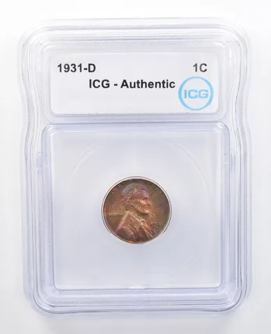 1931-D Lincoln Wheat Cent Authentic ICG Rainbow Tone *7624
