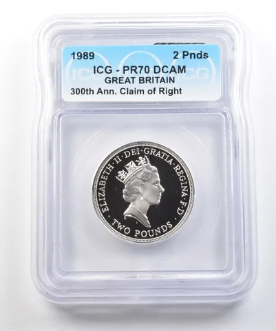 1989 Great Britain 2 Pounds 300th Anniversary Claim Of Right PR70 DCAM ICG *0448