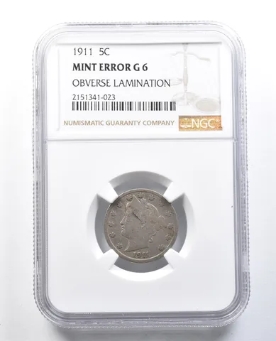 1911 Liberty V Nickel Mint Error Obverse Lamination G6 NGC *8264
