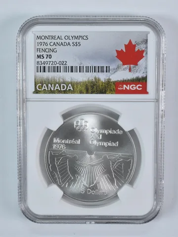 1976 Canada 5 Dollars Silver Olympic Fencing MS70 NGC Canada Lbl