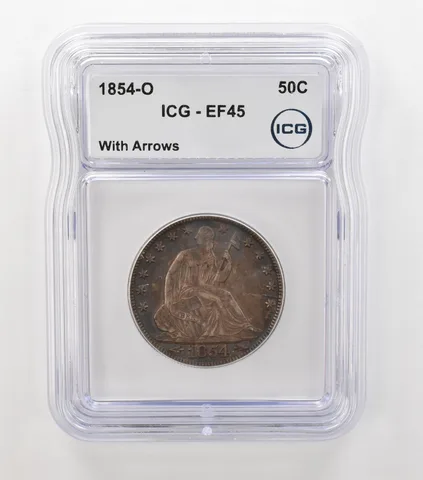 1854-O Seated Liberty Half Dollar Arrows EF45 ICG Beautiful Tone *6883