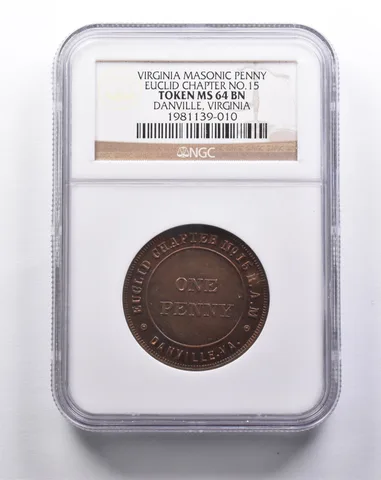 MS64 BN Virginia Masonic Penny Euclid Chap. No. 15 Danville, VA NGC *3213