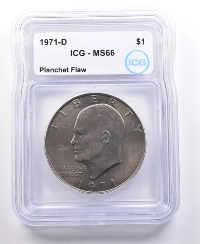 ERROR 1971-D Eisenhower $1 Planchet Flaw MS66 ICG *4672