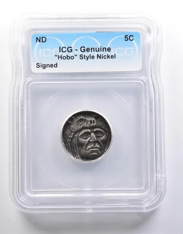 (ND) Indian Head Buffalo Nickel "Hobo" Style Signed Genuine ICG *6605
