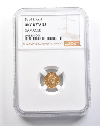 1854-D $1 Liberty Head Gold Dollar Unc Details Damaged NGC a5236