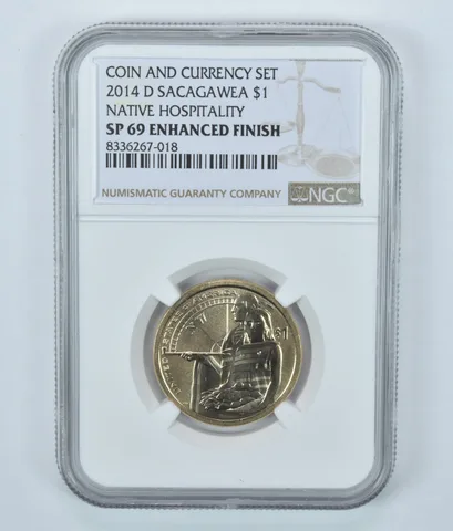 2014-D Sacagawea $1 Coin & Currency Native Hospitality SP69 Enhanced Finish NGC