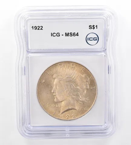 1922 Peace Silver Dollar MS64 ICG Beautiful Tone *7300