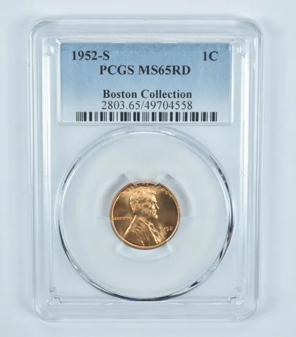 1952-S Lincoln Wheat Cent Boston Collection MS65 RD PCGS Blue Label