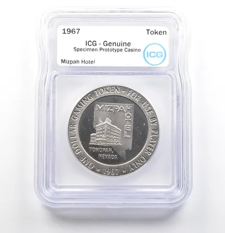 1967 Casino Token Mizpah Hotel Dollar Specimen Prototype Genuine ICG a0562