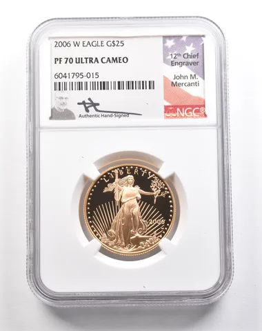 2006-W $25 American Gold Eagle Mercanti 1/2 Oz Gold PF70 UCAM NGC a5457