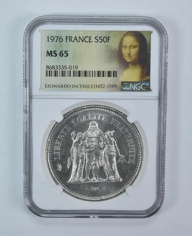 1976 France 50 Francs Silver MS65 NGC Mona Lisa Label