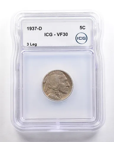 1937-D Indian Head Buffalo Nickel 3 Leg VF30 ICG *4382