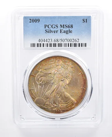 2009 American Silver Eagle MS68 PCGS Yellow/Orange Tone *8654
