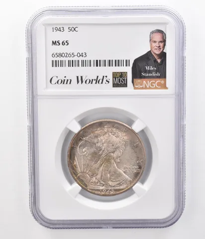 1943 Walking Liberty Half Dollar Miles Standish MS65 NGC Beautifully Toned *0026