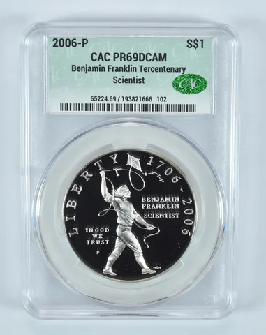 2006-P Ben Franklin Scientist Commemorative Silver Dollar PR69 DCAM CAC CACg
