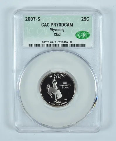 2007-S Washington State Quarter Wyoming CLAD PR70 DCAM CAC CACg