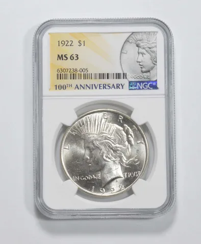 1922 Peace Silver Dollar MS63 NGC 100th Anniv 2021 Special Label