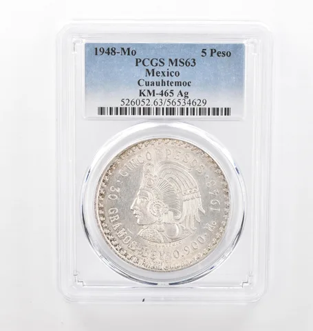 1948 Mo Mexico 5 Pesos Silver Cuauhtemoc KM-465 MS63 PCGS Nice Tone Rev *2119